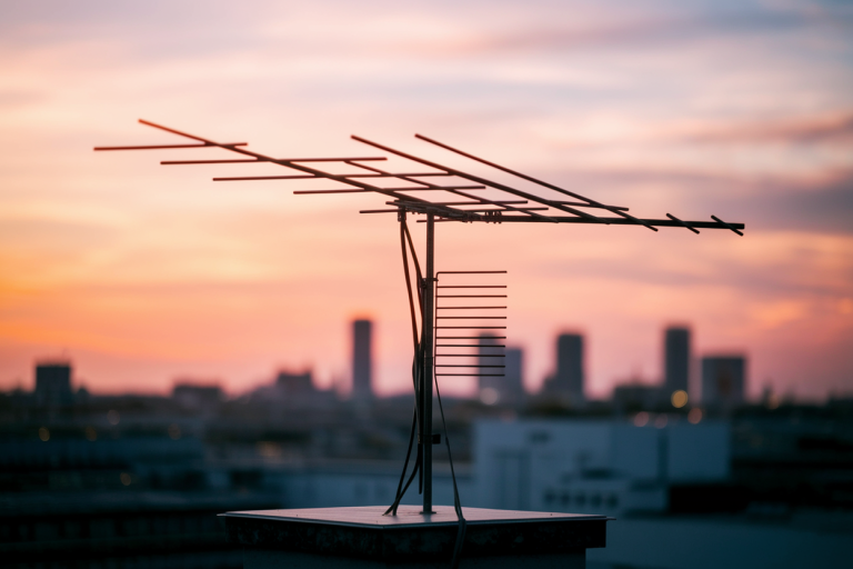 antenne-tv-toit-silhouette-coucher-soleil