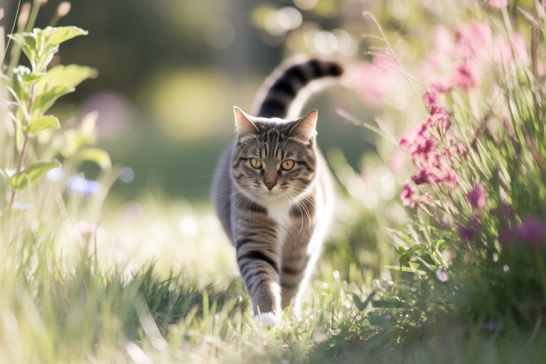 chat-jardin-fleuri-ensoleille
