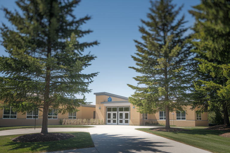 ecole-moderne-batiment-logo-arbres