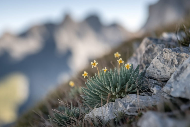 gros-plan-genepi-fleurs-jaunes-rochers-montagne