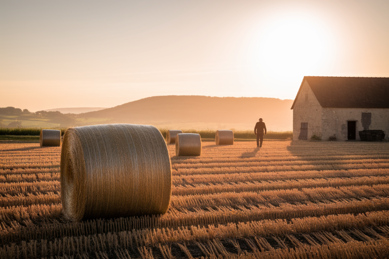 paysage-rural-balles-paille-coucher-soleil